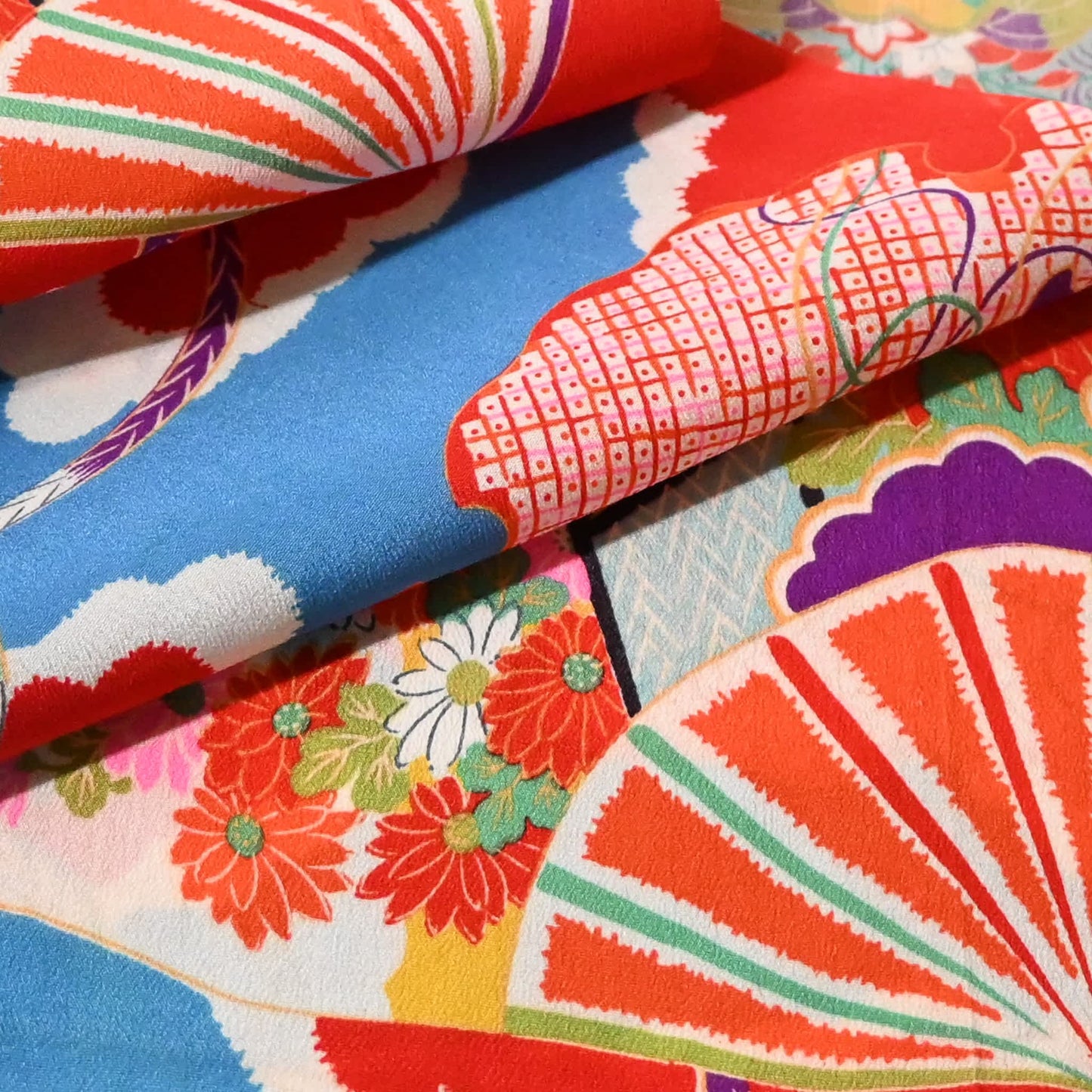 Vintage Fine Chirimen Silk Kimono Fabric Piece