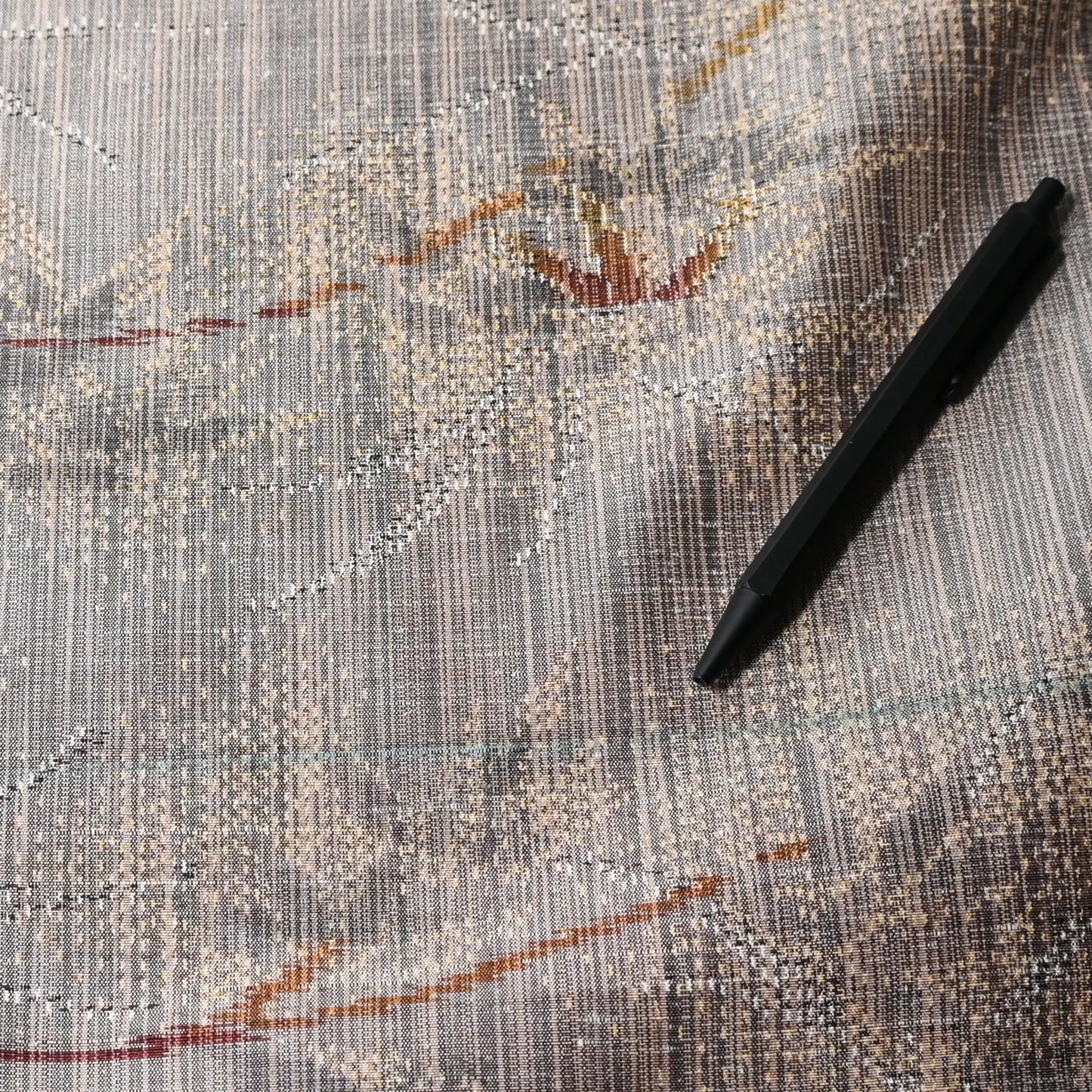 Vintage Tsumugi Silk Kimono Fabric, Bamboo Leaf Motif