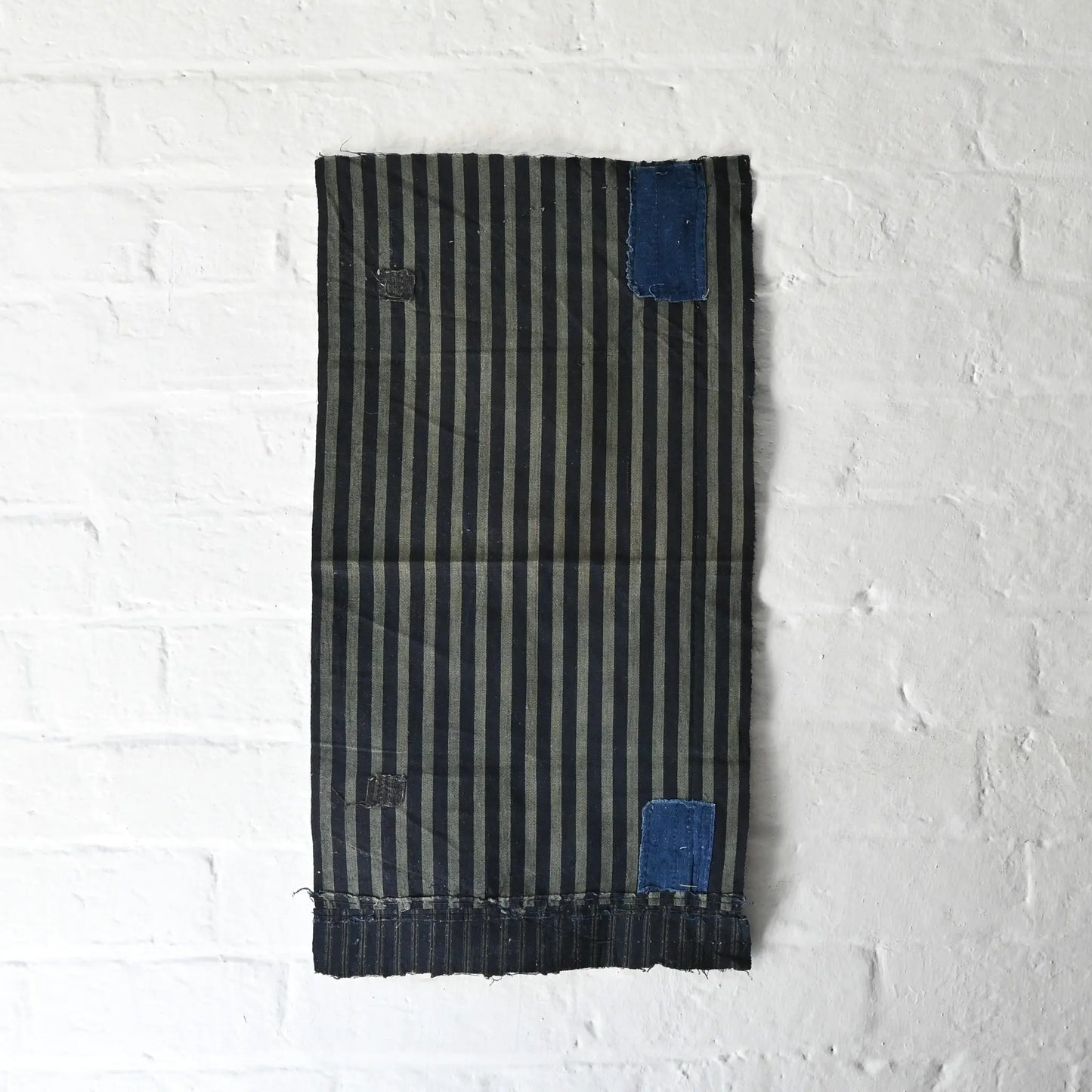 Vintage Indigo Stripe Cotton Fragment with Mending