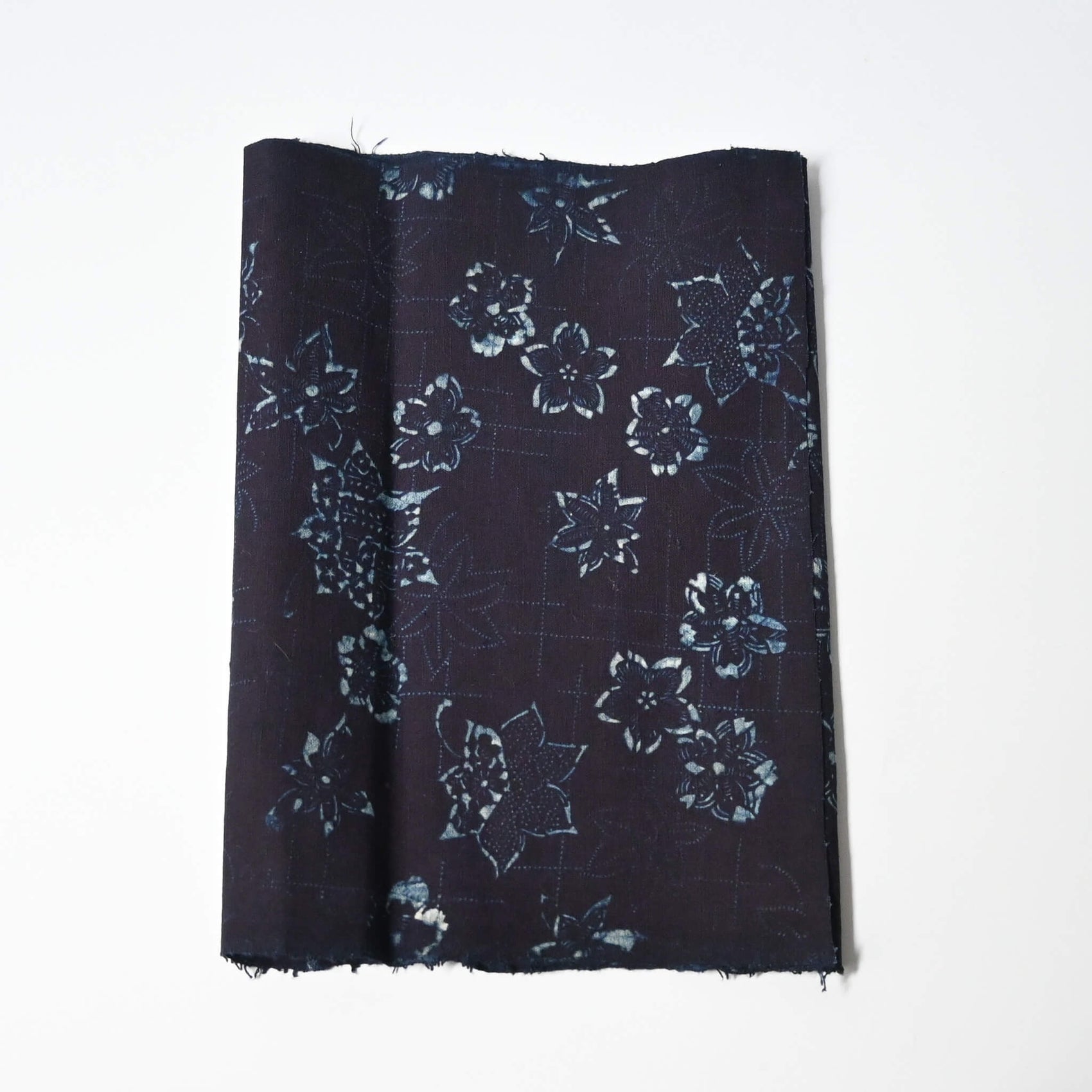 Antique indigo katazome stencil dyed cotton with cherry blossom and maple leaf motifs, early 20th century.