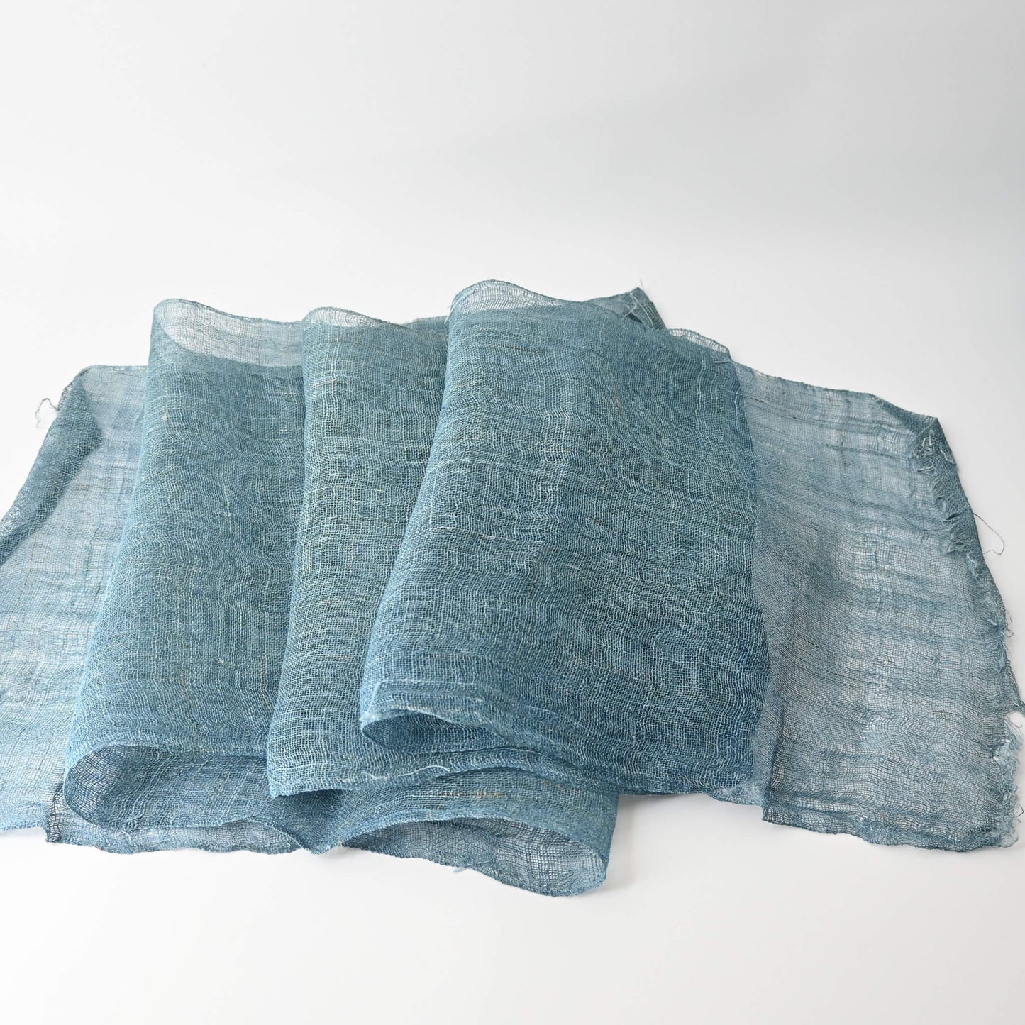 Full view of antique Japanese indigo dyed hemp Kaya panel.
