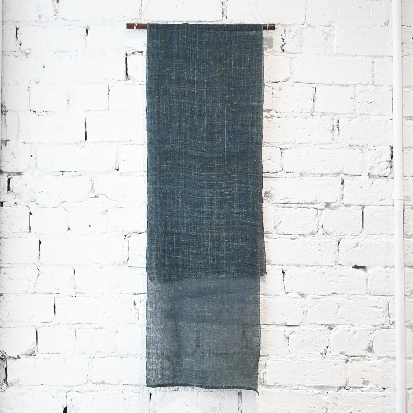 Full view of antique Japanese indigo dyed open-weave hemp Kaya panel from the early 20th century.