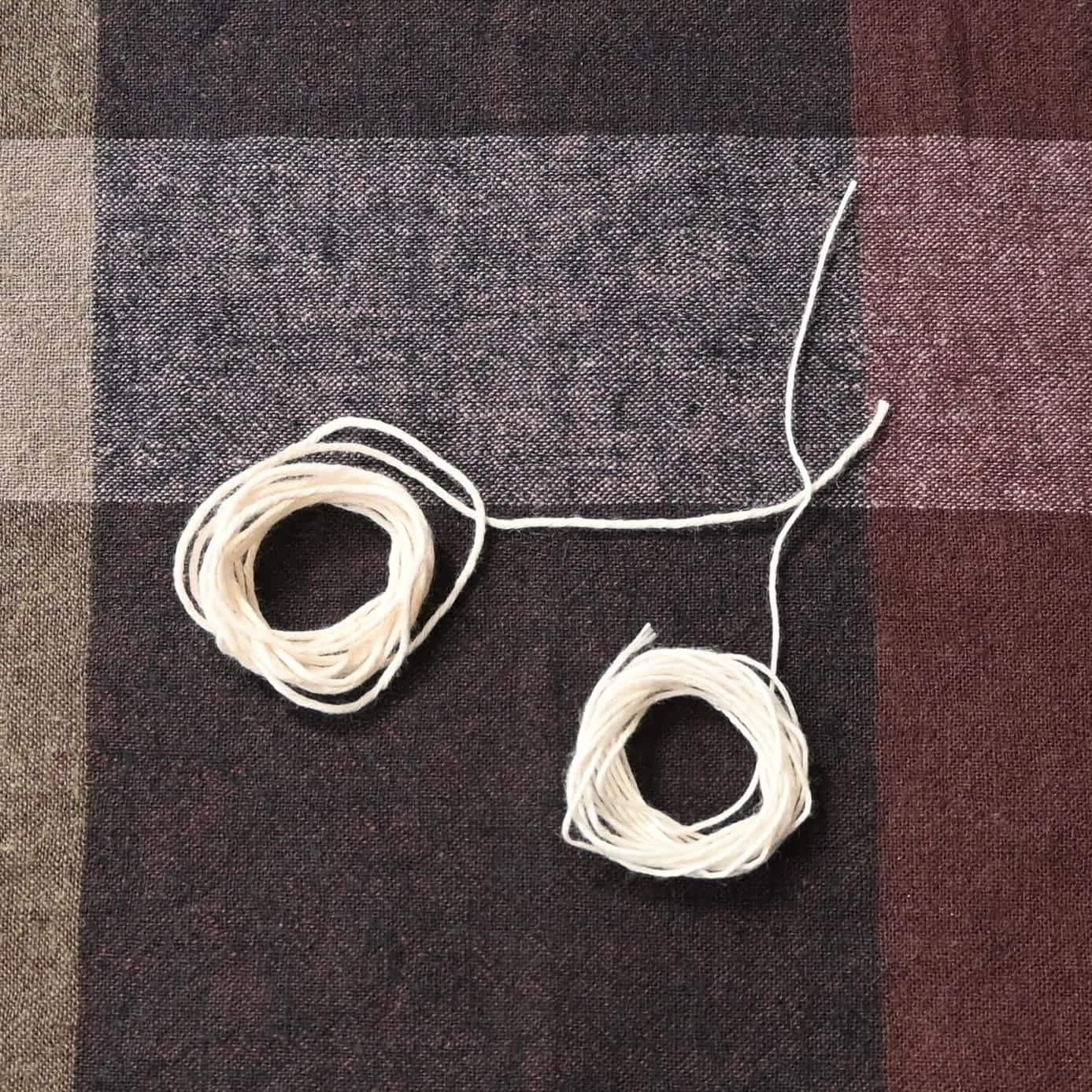 Authentic Japanese natural thick sashiko threads, compared with thinner one.