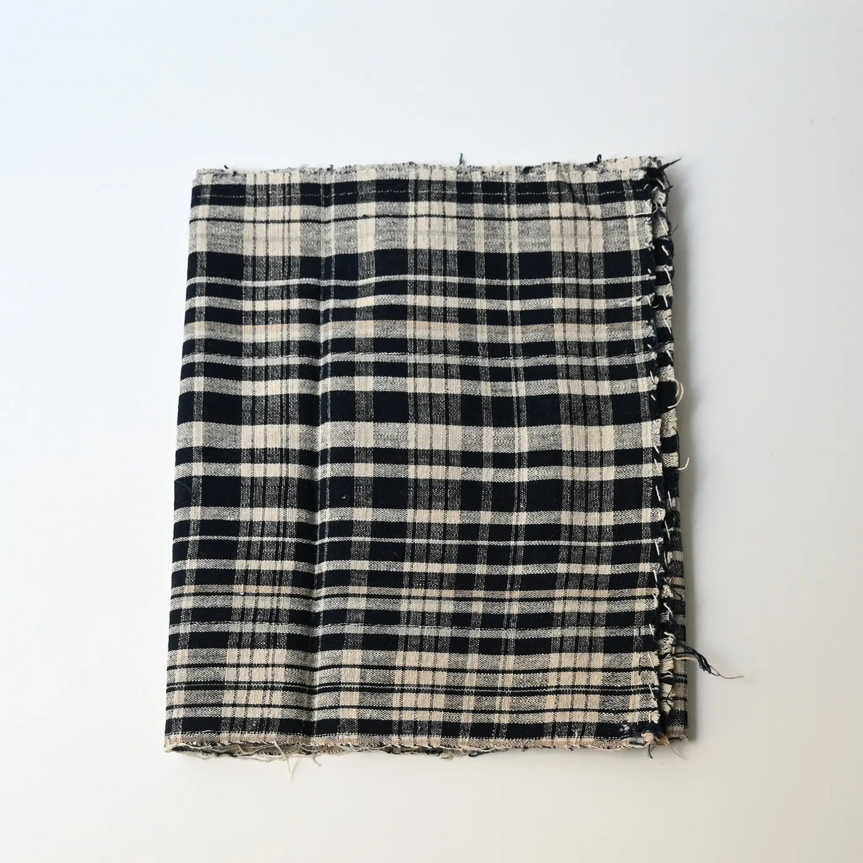 Vintage Japanese indigo hand-loomed check cotton.