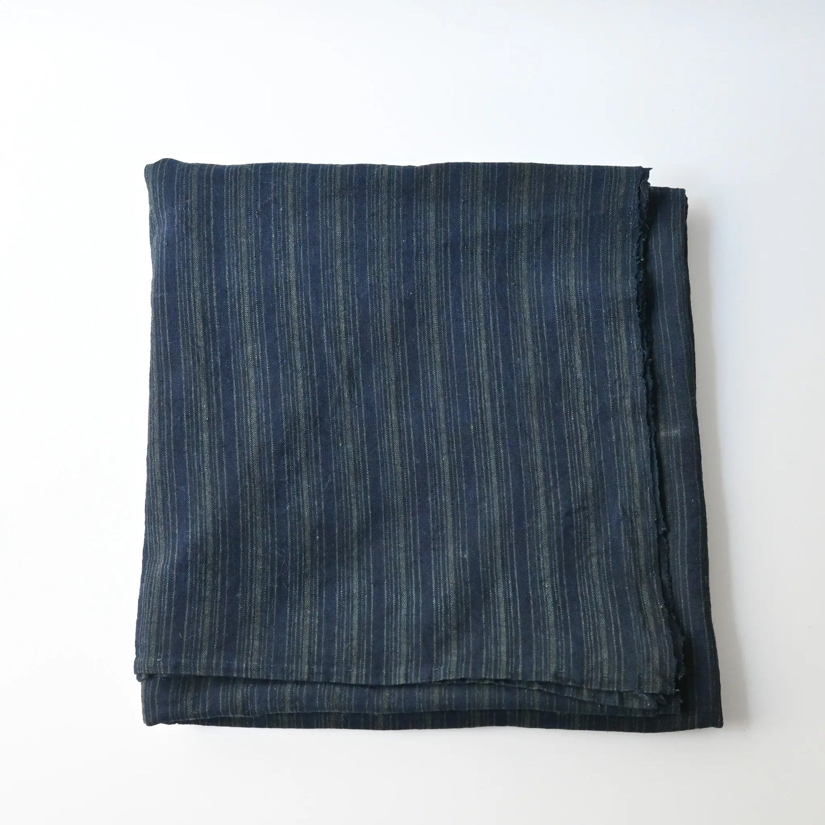 Vintage Japanese indigo stripe cotton large furoshiki from the mid-20th century.