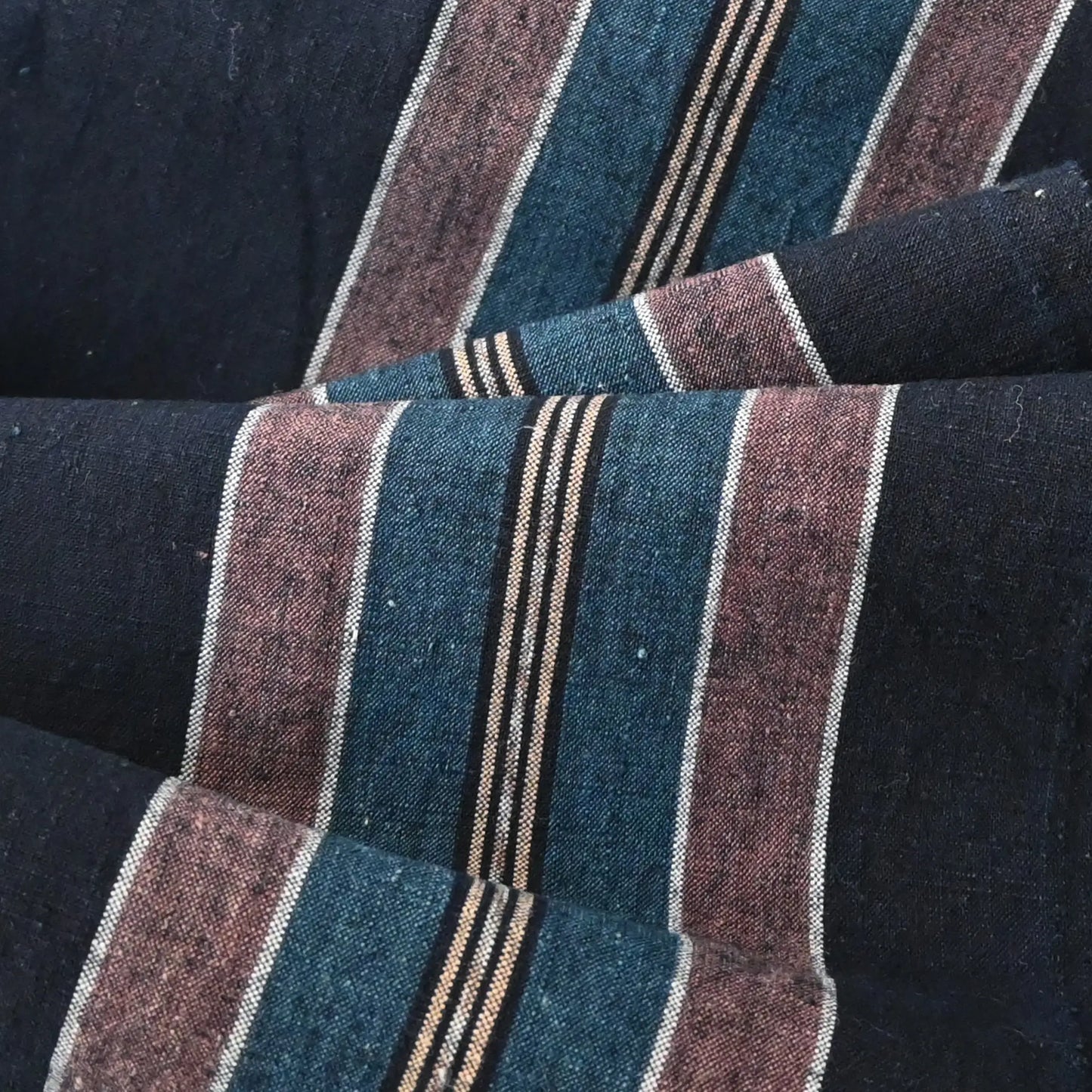 Detailedl view of vintage Japanese indigo stripe cotton panel from a futon cover.
