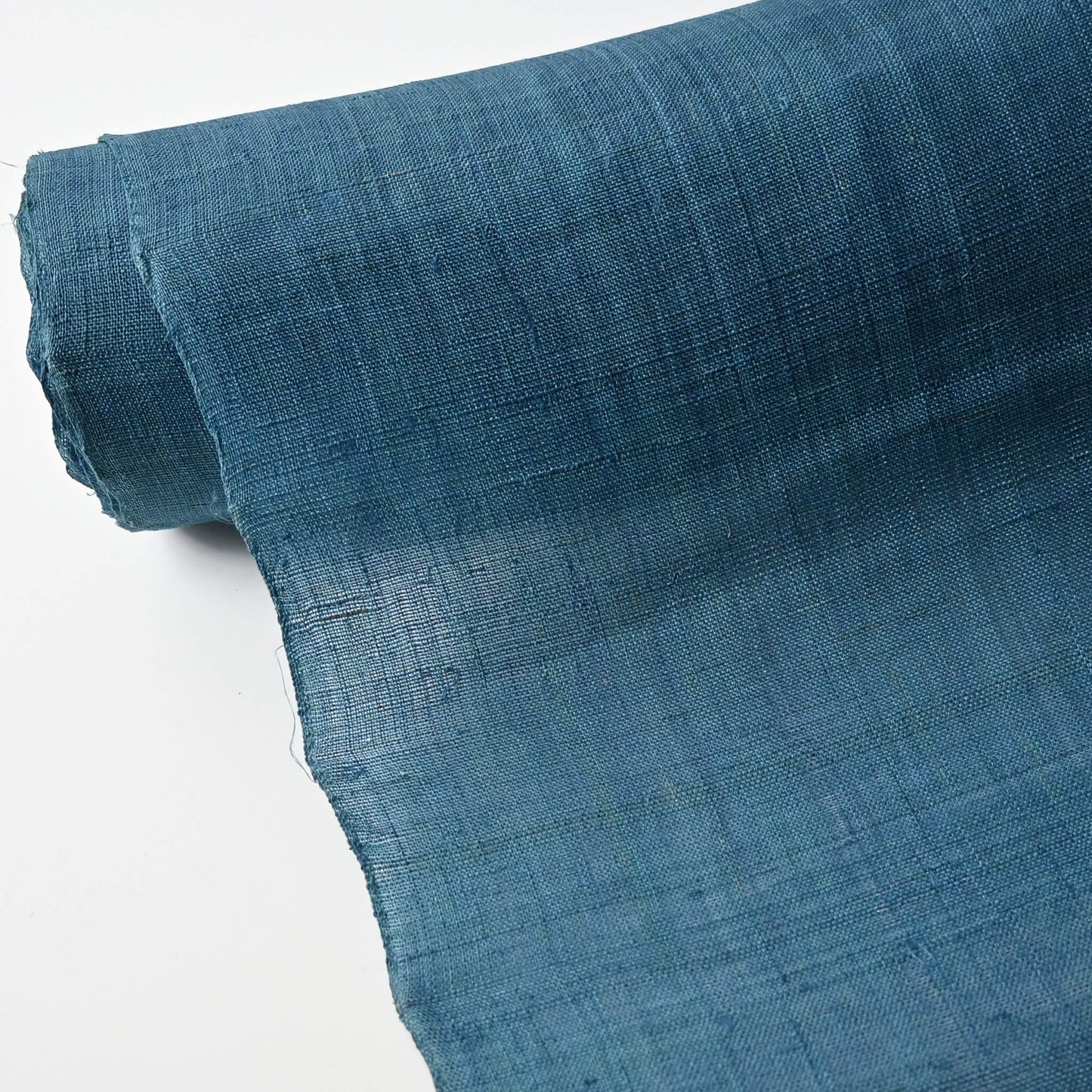 Close-up view of Vintage Japanese indigo hemp fabric sold by the metre.