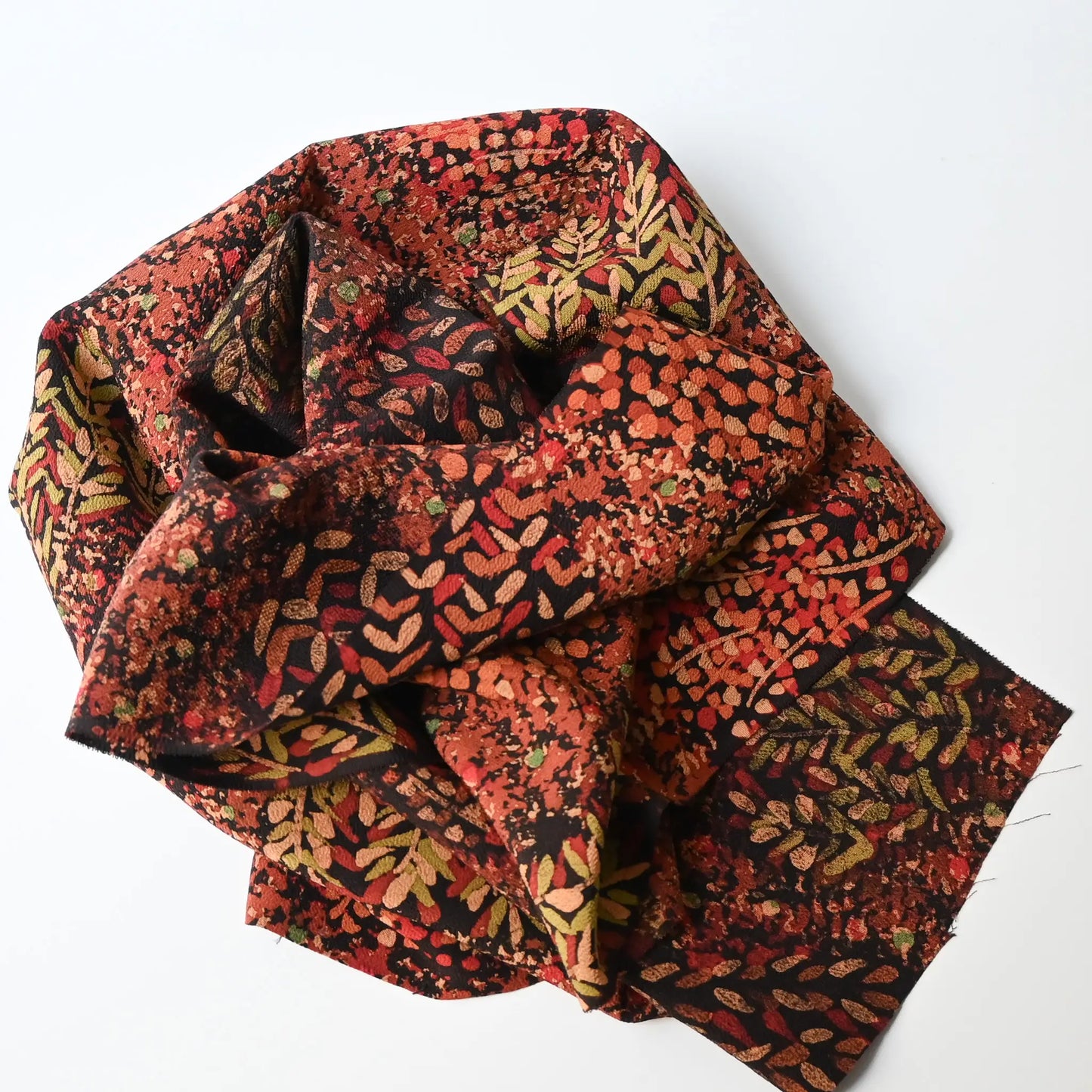 Vintage Japanese autumn colour palette heavy silk crepe kimono fabric with a botanical pattern has a beautiful drape.