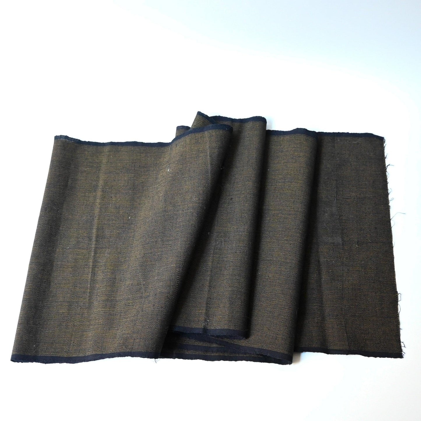 Full view of vintage Japanese indigo and khaki pinstripe cotton piece.