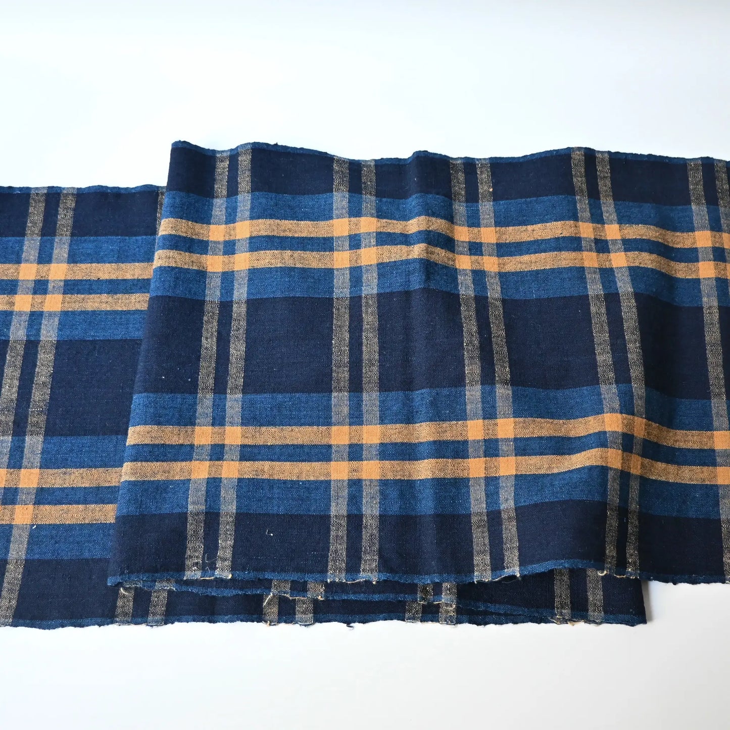Full view of vintage Japanese indigo check cotton, originally part of futon cover from the mid-20th century.
