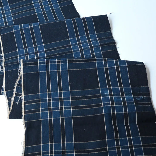 Full view of vintage Japanese indigo check cotton from a futon cover.