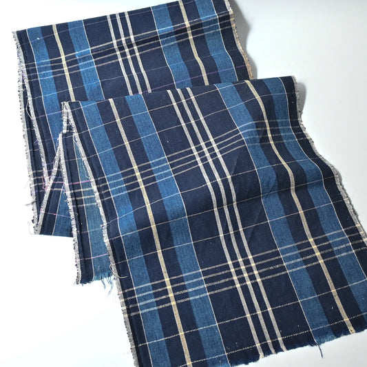 Full view of vintage Japanese indigo check cotton piece, a panel from a futon cover.