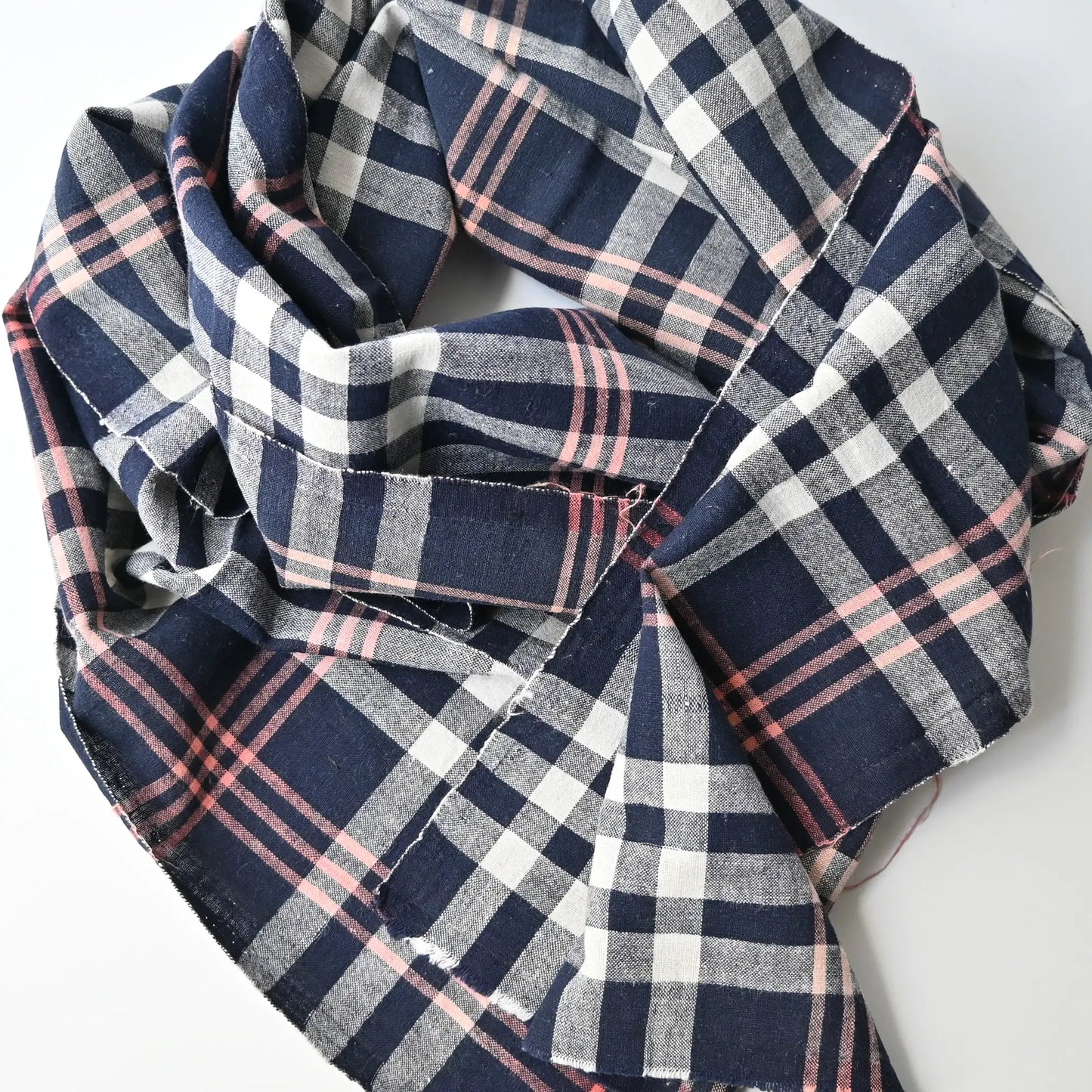 Detailed view of vintage Japanese indigo check cotton futon cover panel from the 20th century.