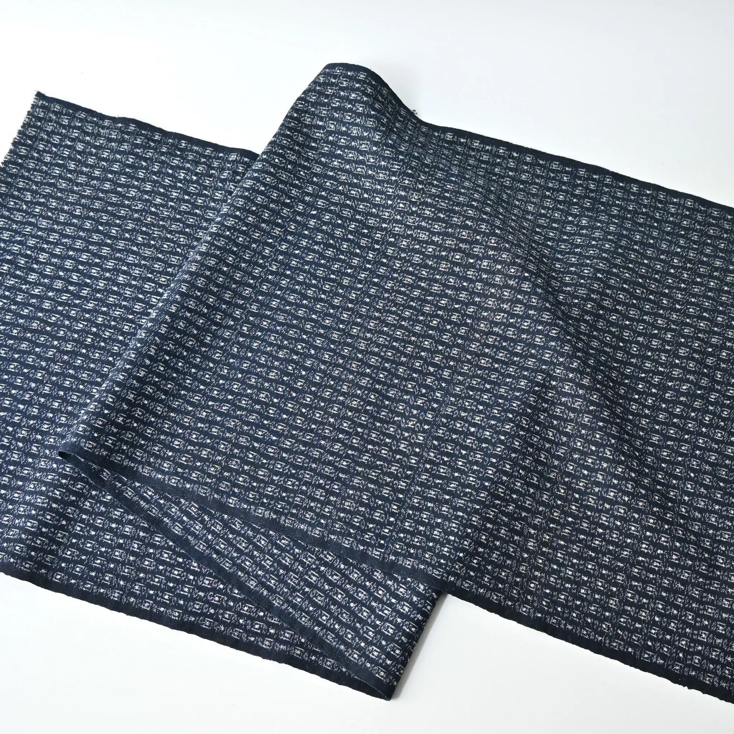 Full view of vintage Japanese indigo kasuri cotton piece from the mid-20th century.
