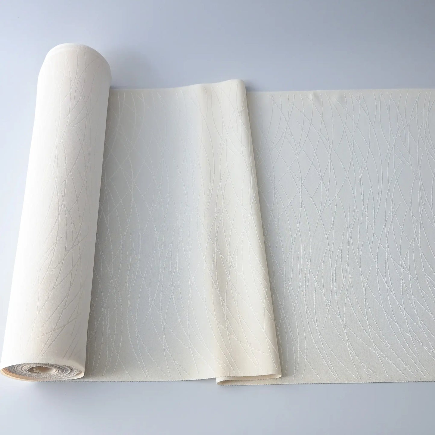 Full view of vintage Japanese plain silk jacquard kimono roll with grass motif.