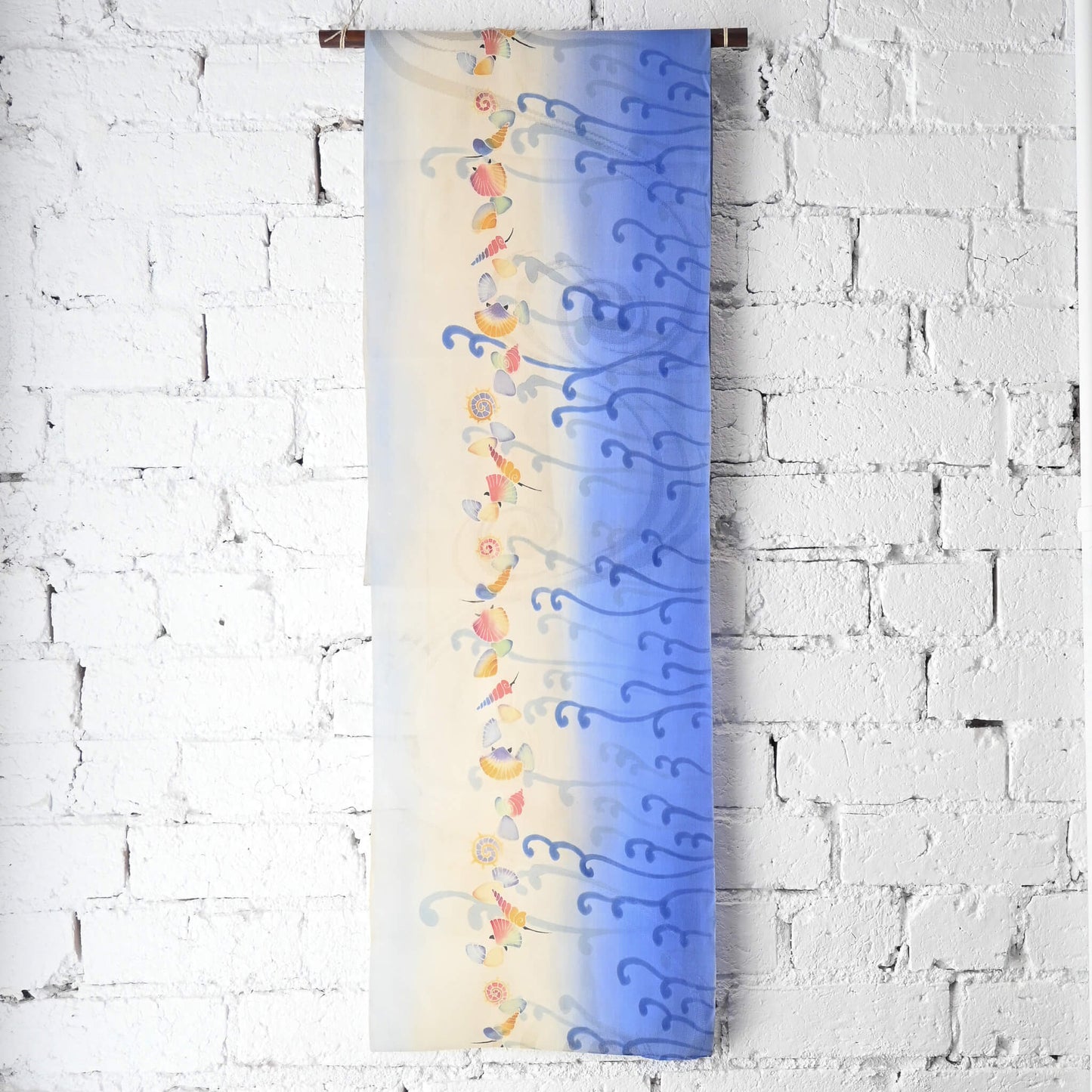 Full view of vintage Japanese women's summer silk kimono fabric piece.