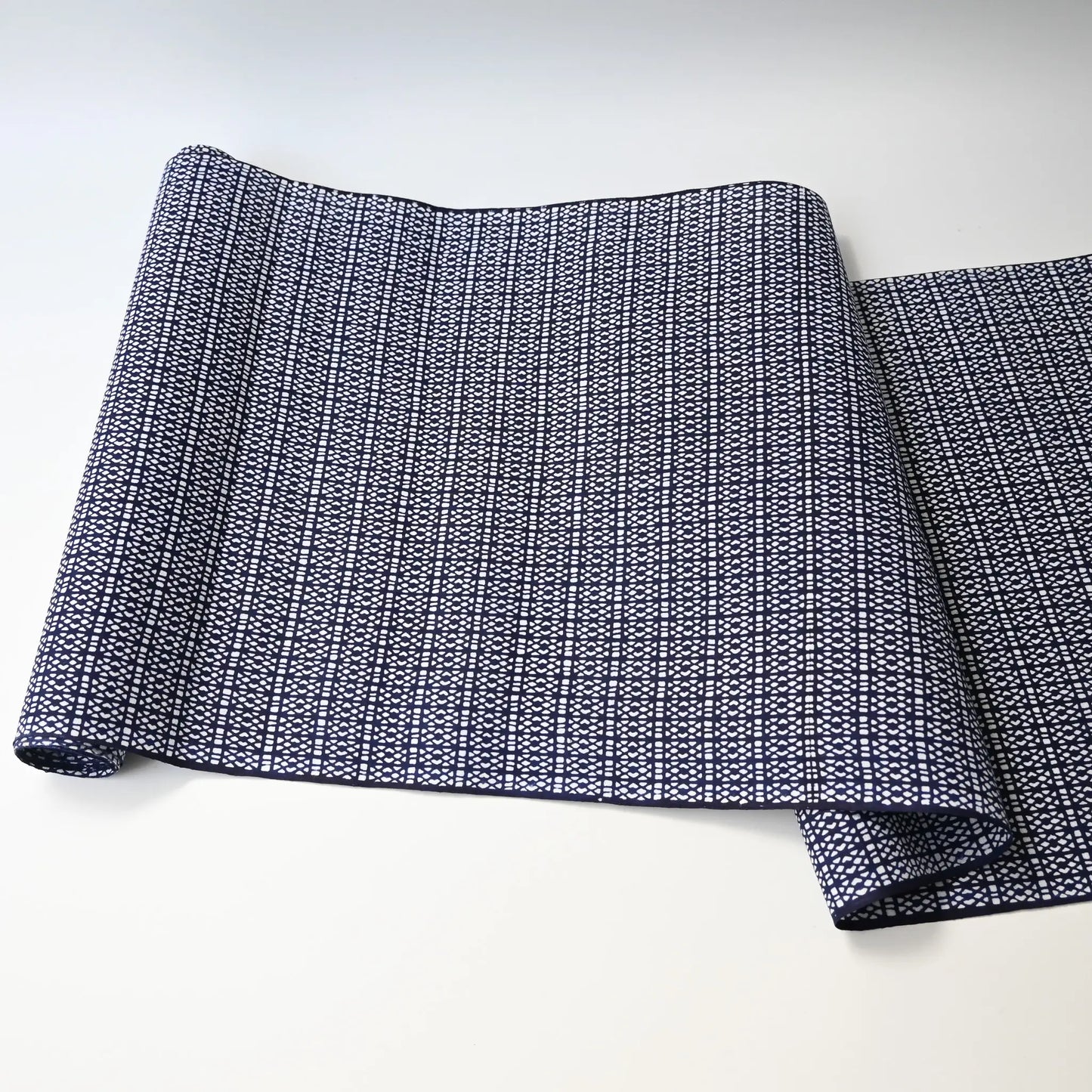 Full view of vintage Japanese geometric yukata cotton fabric sold by the metre.