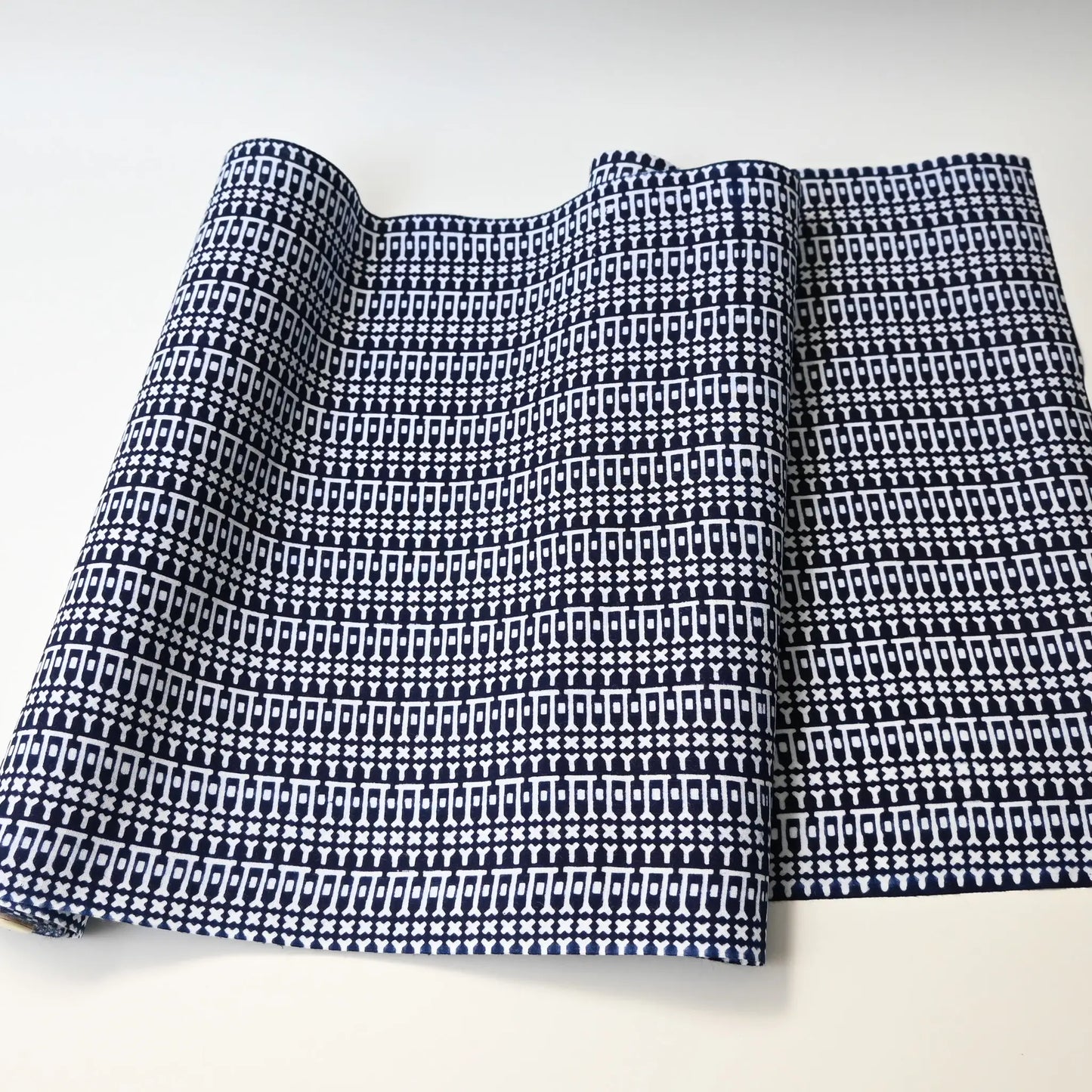 Full view of vintage Japanese geometric yukata cotton fabric sold by the metre.