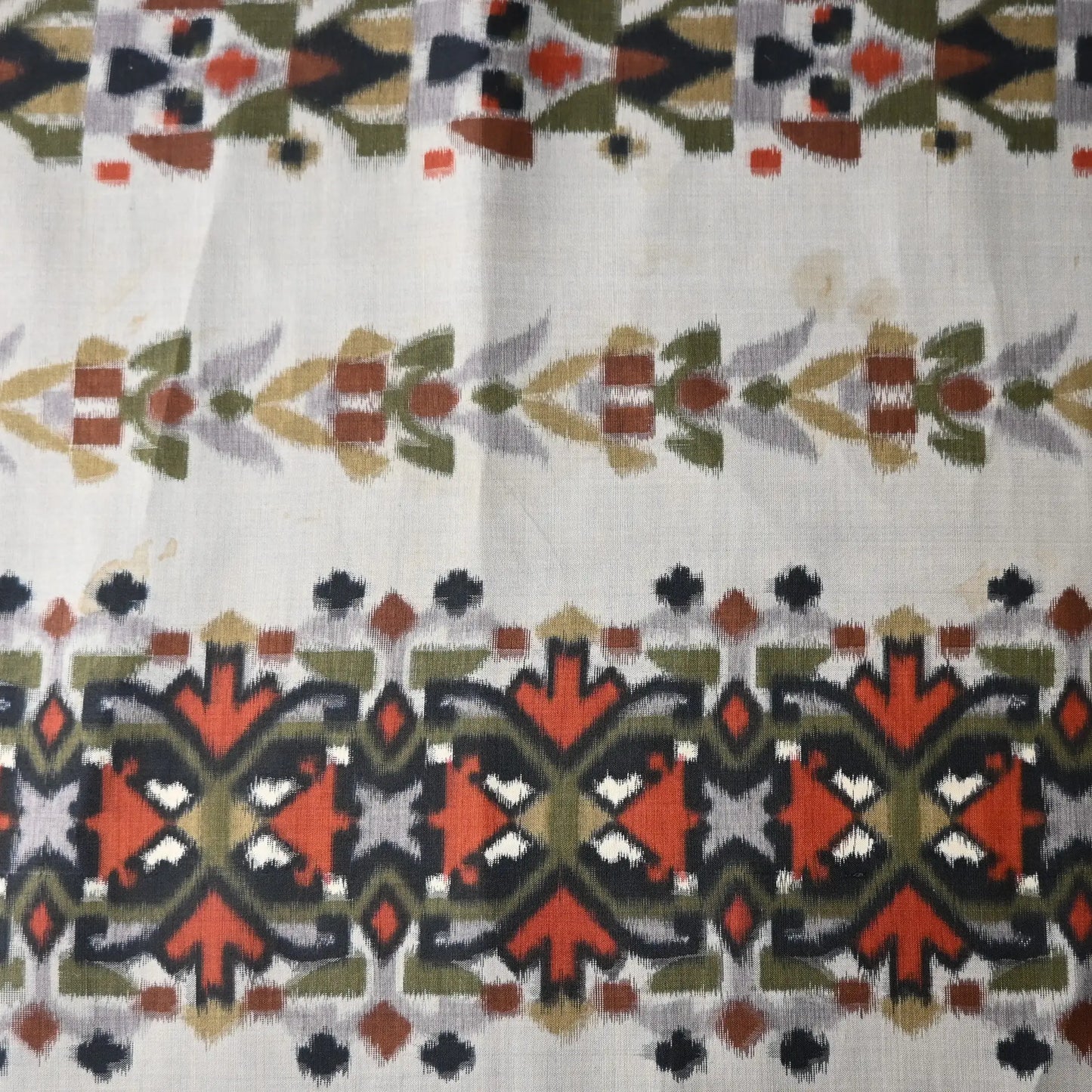 Stained part of vintage Japanese Meisen kimono silk fabric with Art Deco design from the mid-20th century.