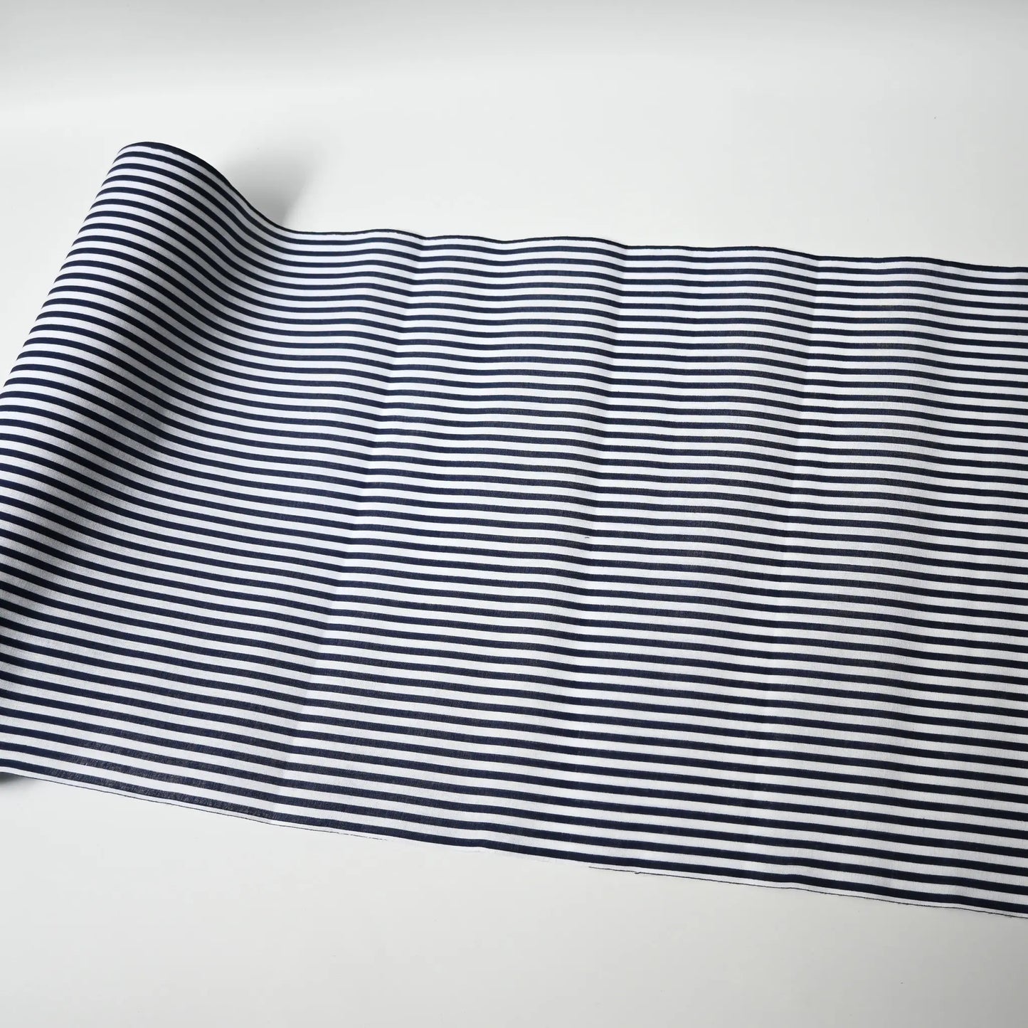 Full view of vintage navy and white stripe yukata cotton fabric sold by the metre.