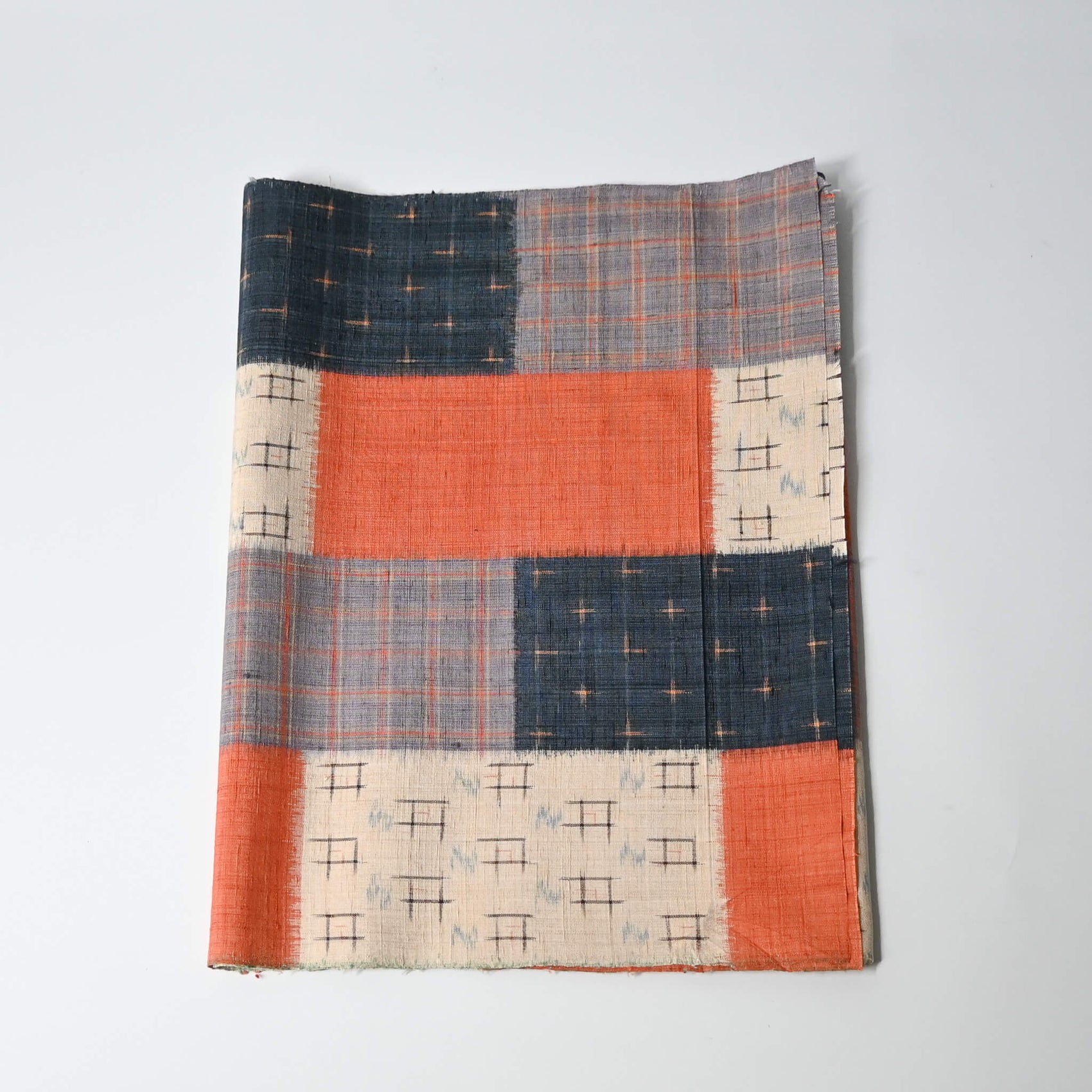 Vintage Patchwork-style Tsumugi Silk Kimono Fabric Piece