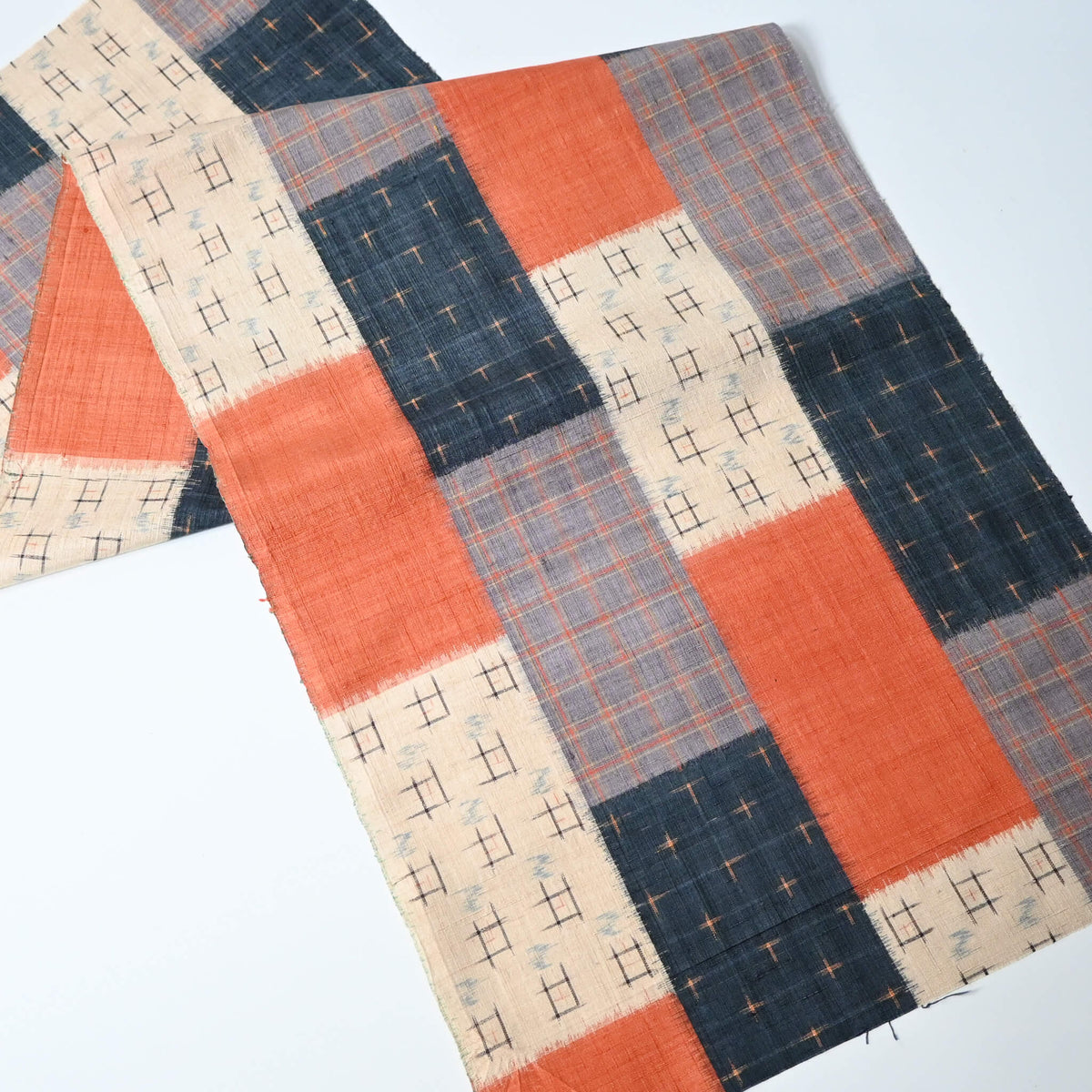 Vintage Patchwork-style Tsumugi Silk Kimono Fabric Piece