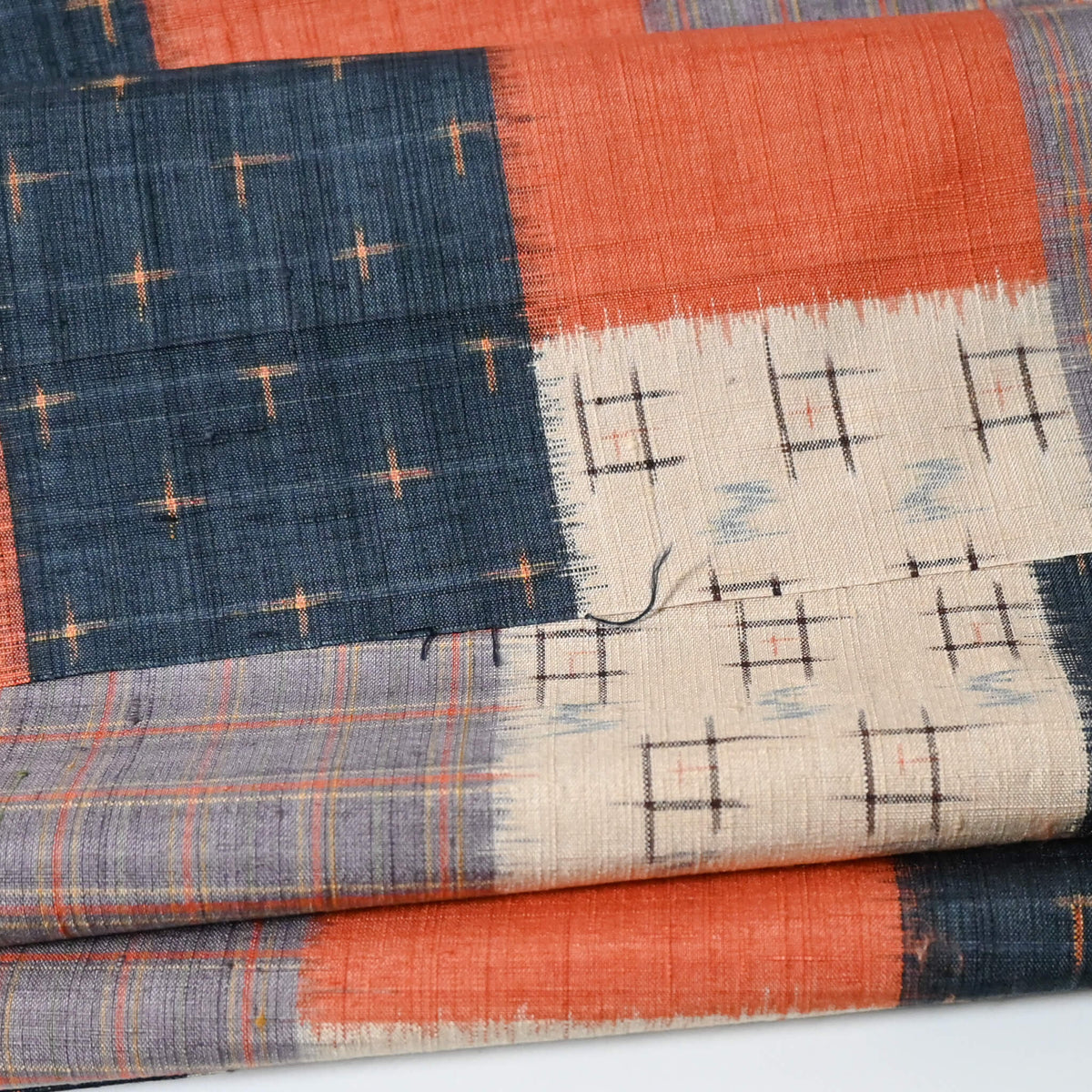 Vintage Patchwork-style Tsumugi Silk Kimono Fabric Piece