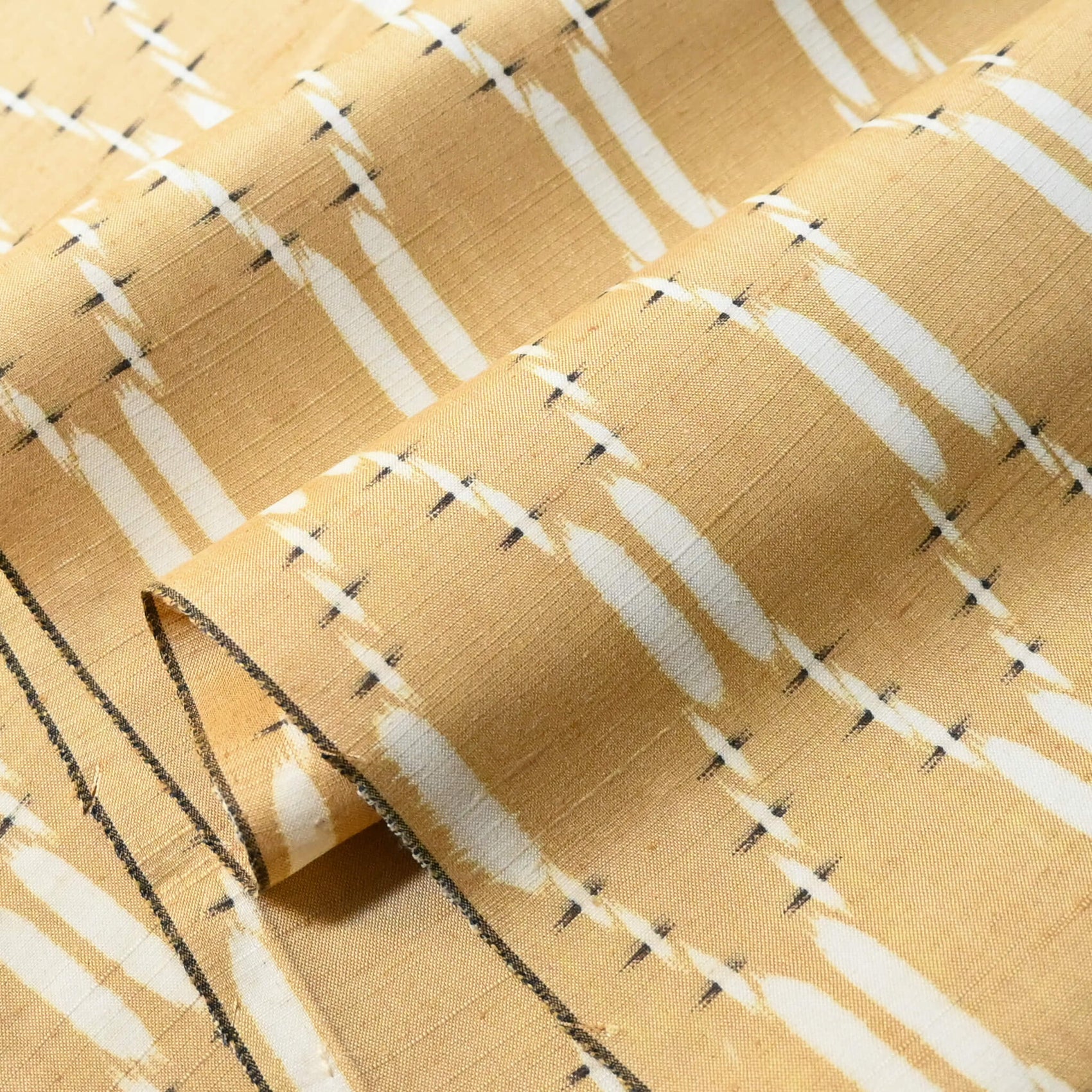 Vintage Warm Yellow Tsumugi Silk Kimono Fabric Piece