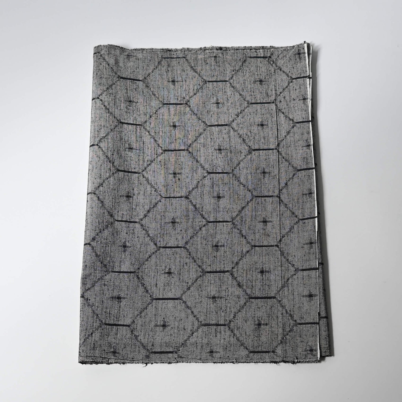 Vintage Grey Tsumugi Silk Kimono Fabric with Kikko Pattern