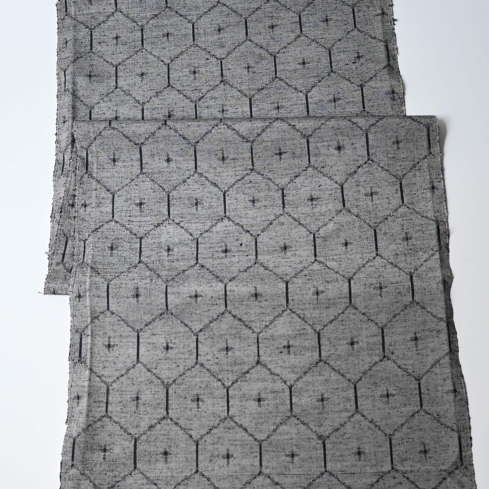 Vintage Grey Tsumugi Silk Kimono Fabric with Kikko Pattern