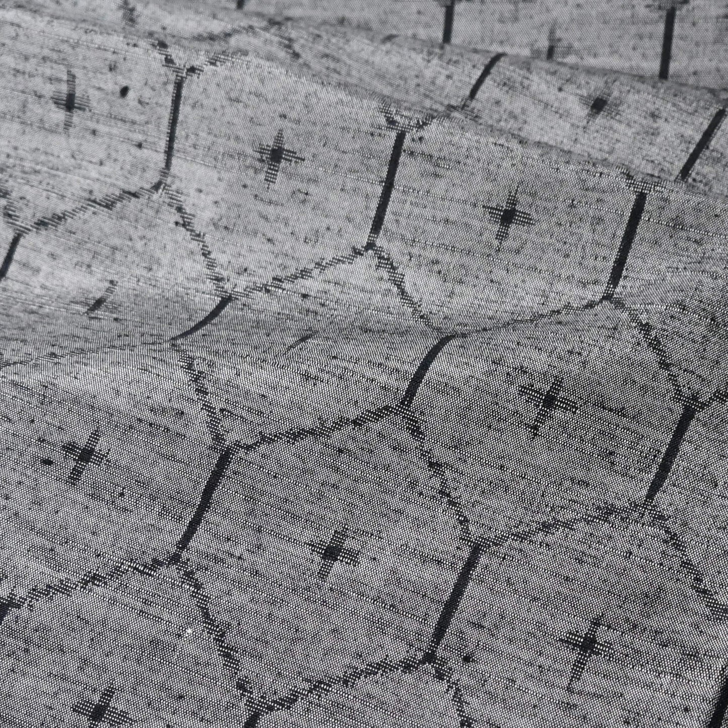 Vintage Grey Tsumugi Silk Kimono Fabric with Kikko Pattern