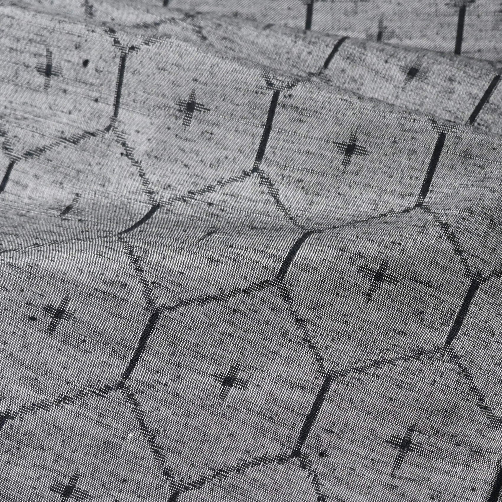 Vintage Grey Tsumugi Silk Kimono Fabric with Kikko Pattern