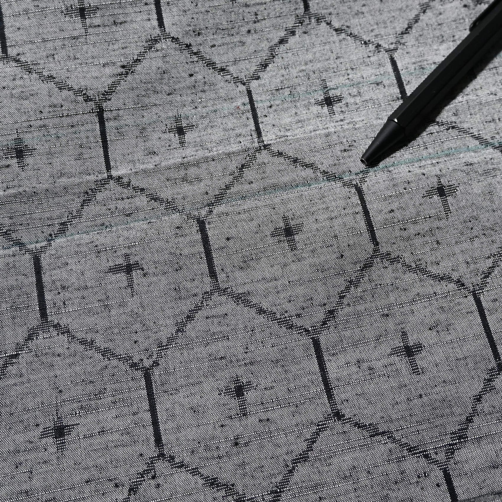 Vintage Grey Tsumugi Silk Kimono Fabric with Kikko Pattern