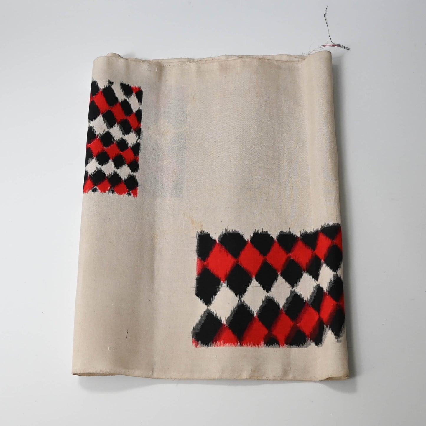 Vintage Red & Black Geometric Meisen Silk Kimono Fabric