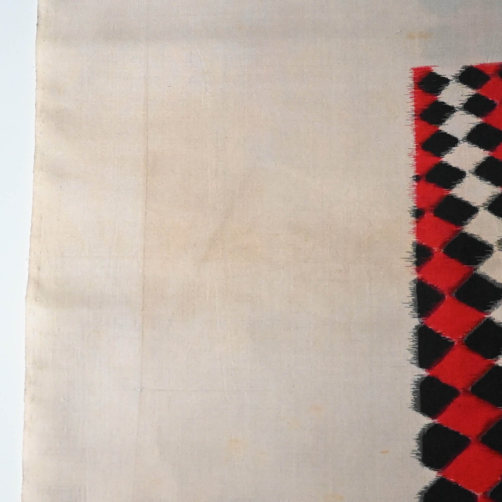 Vintage Red & Black Geometric Meisen Silk Kimono Fabric