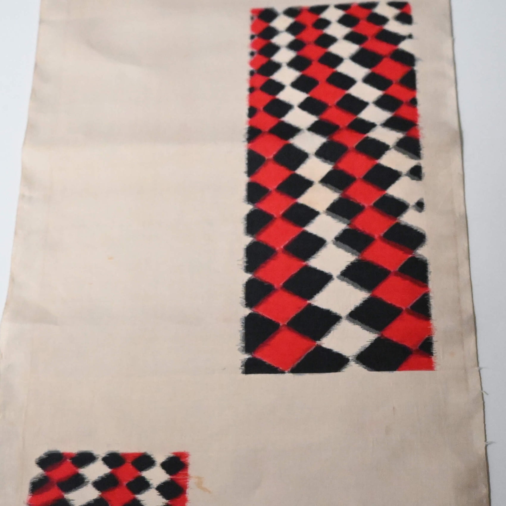 Vintage Red & Black Geometric Meisen Silk Kimono Fabric