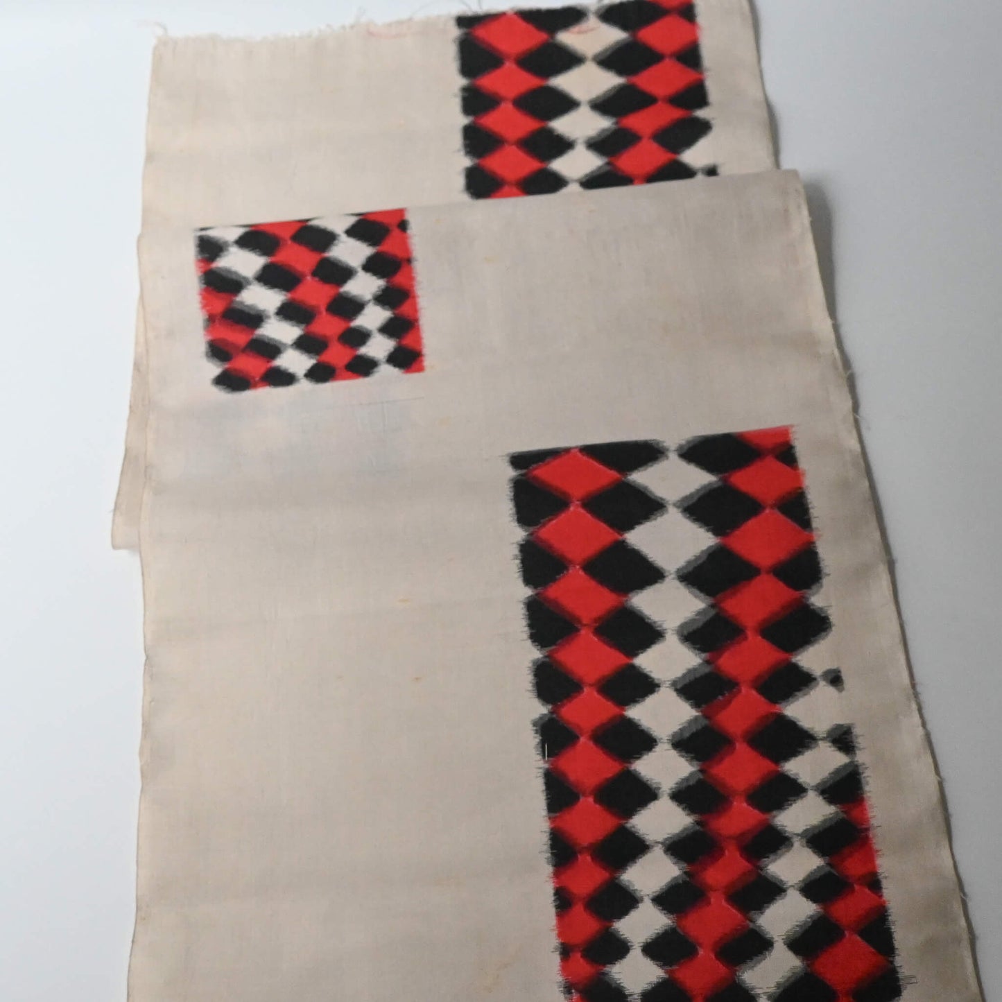 Vintage Red & Black Geometric Meisen Silk Kimono Fabric