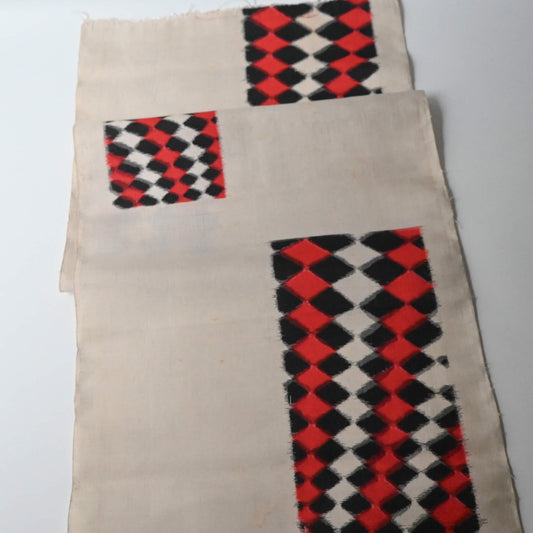 Vintage Red & Black Geometric Meisen Silk Kimono Fabric
