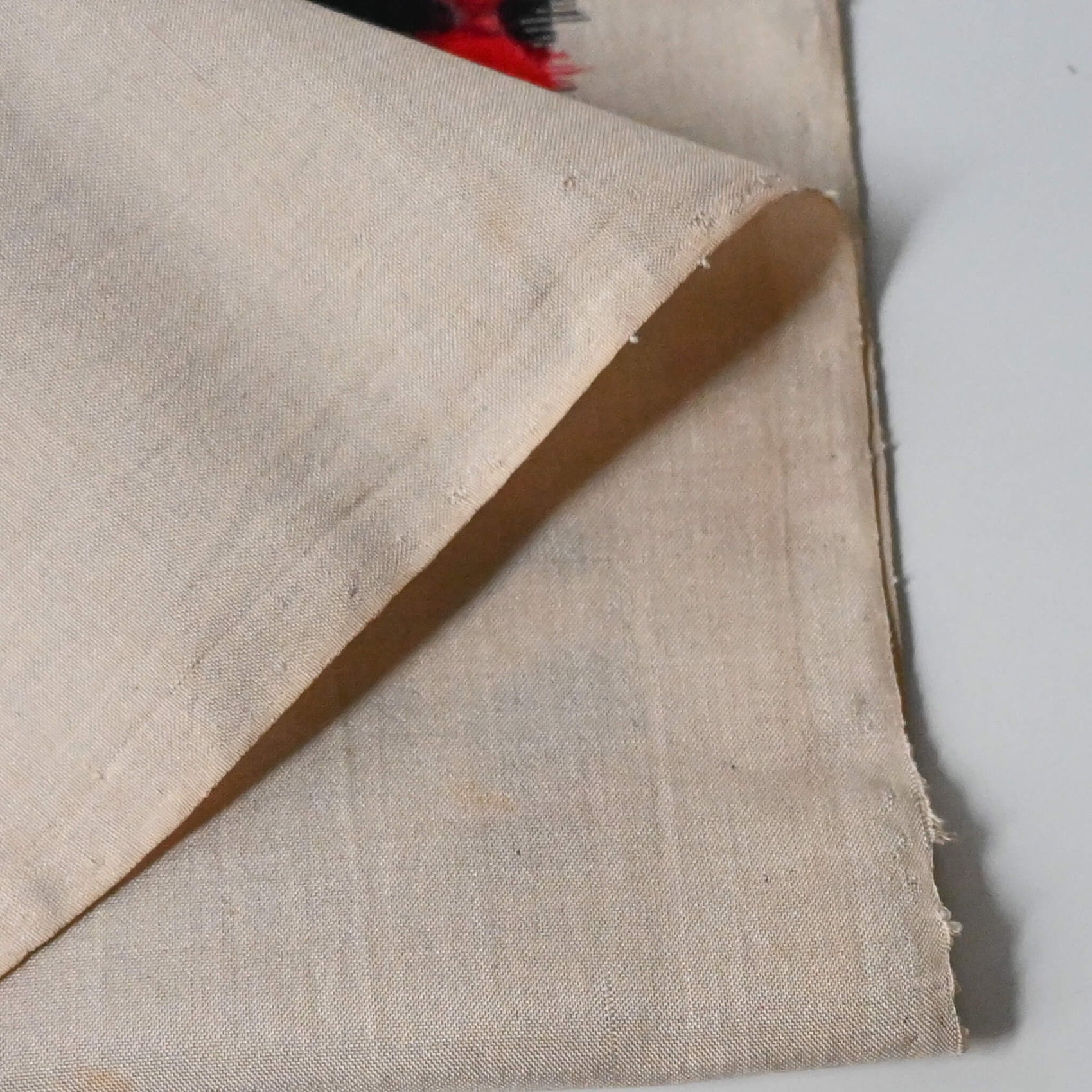 Vintage Red & Black Geometric Meisen Silk Kimono Fabric