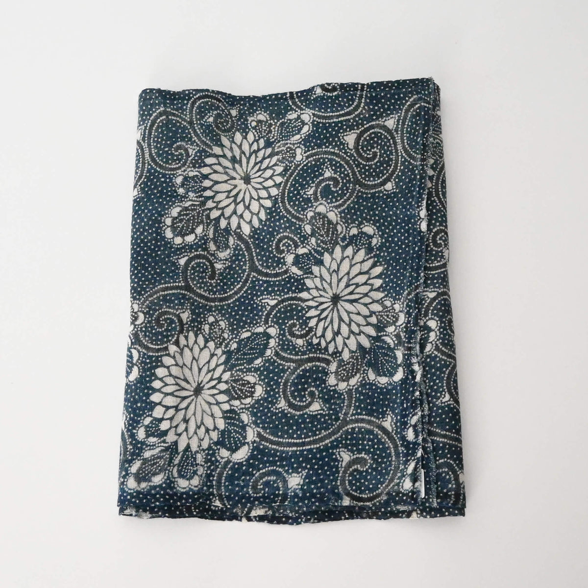Vintage Indigo Katazome Cotton Piece with Chrysanthemum