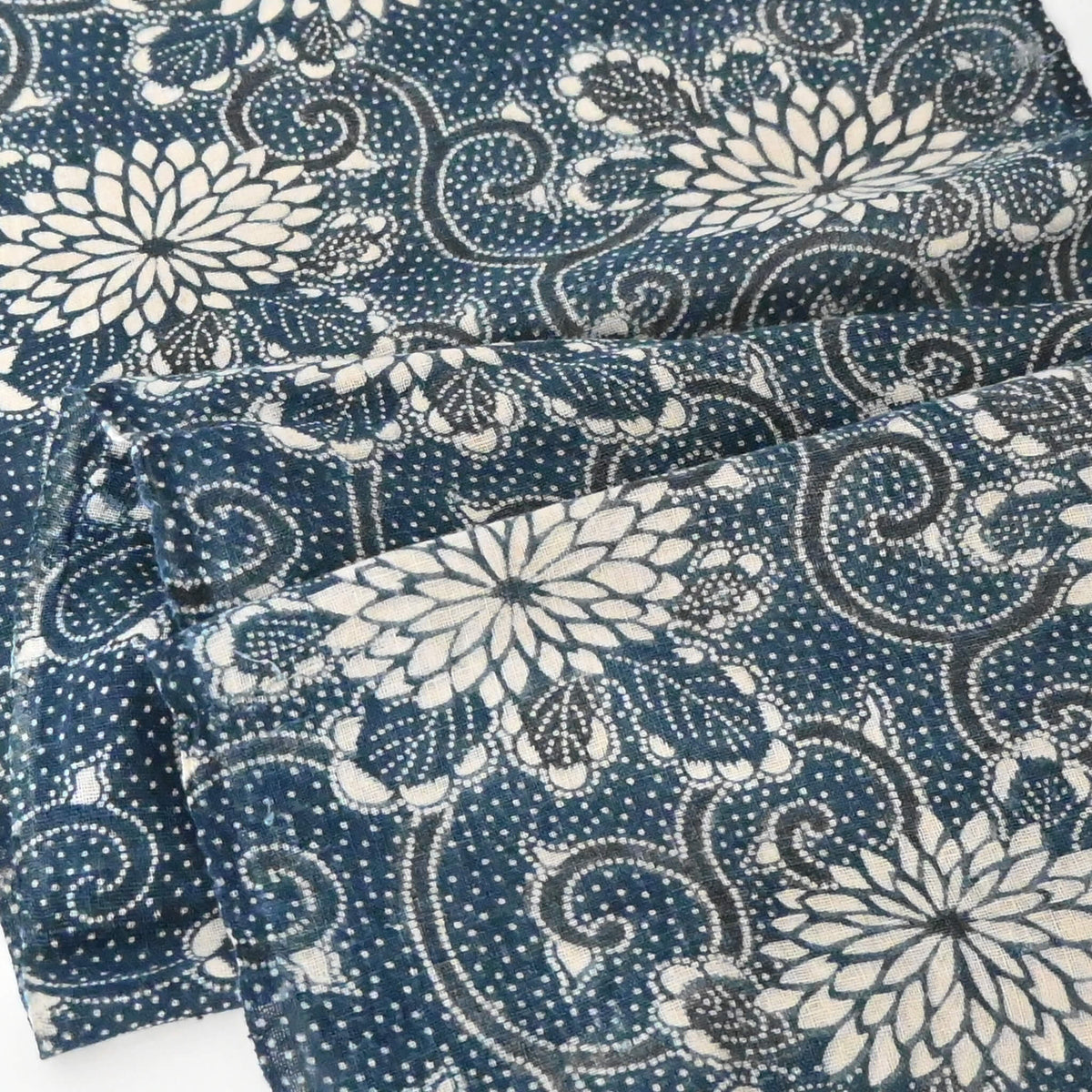 Vintage Indigo Katazome Cotton Piece with Chrysanthemum