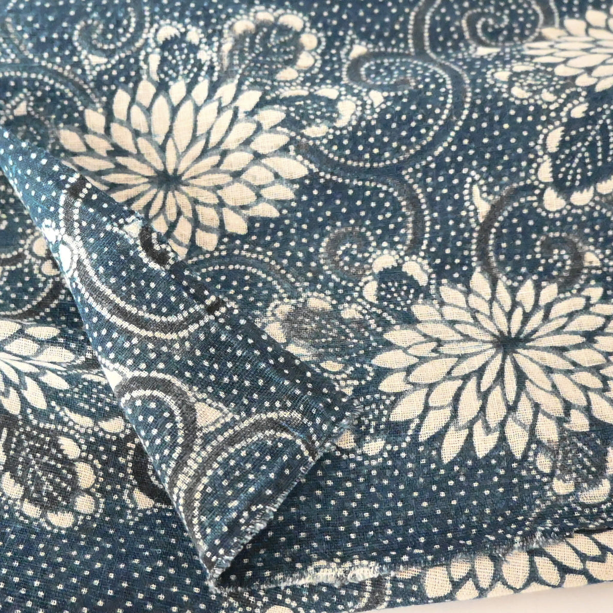 Vintage Indigo Katazome Cotton Piece with Chrysanthemum