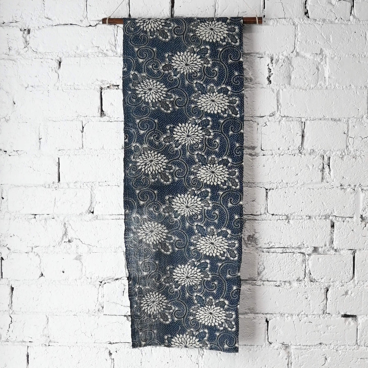 Vintage Indigo Katazome Cotton Piece with Chrysanthemum