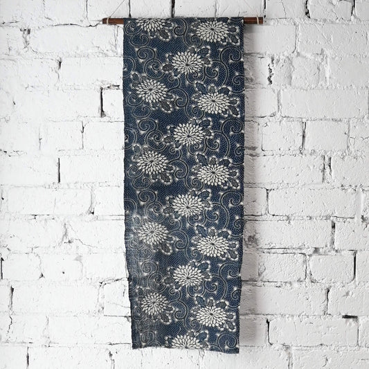 Vintage Indigo Katazome Cotton Piece with Chrysanthemum