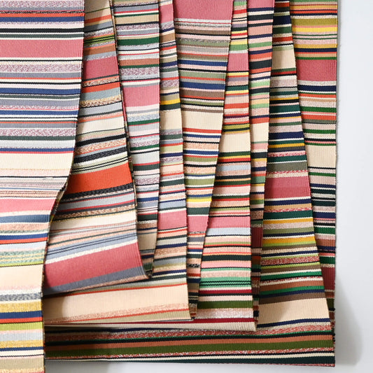 Vintage Women's Multi Stripe Tsuzure-ori Obi