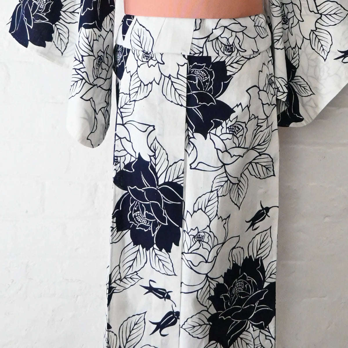 Bottom part of vintage Japanese women's yukata, rose motif.