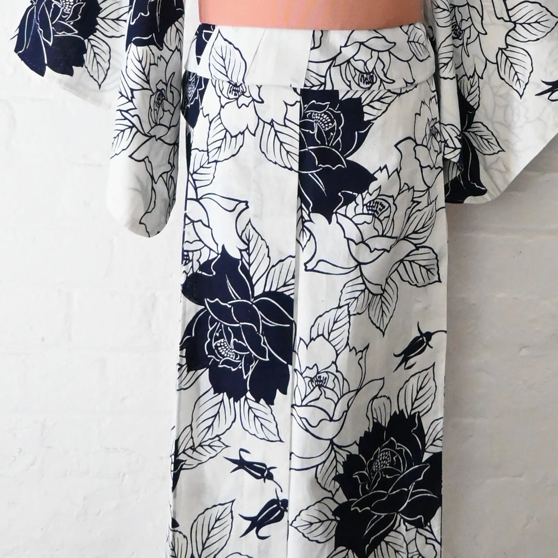 Bottom part of vintage Japanese women's yukata, rose motif.