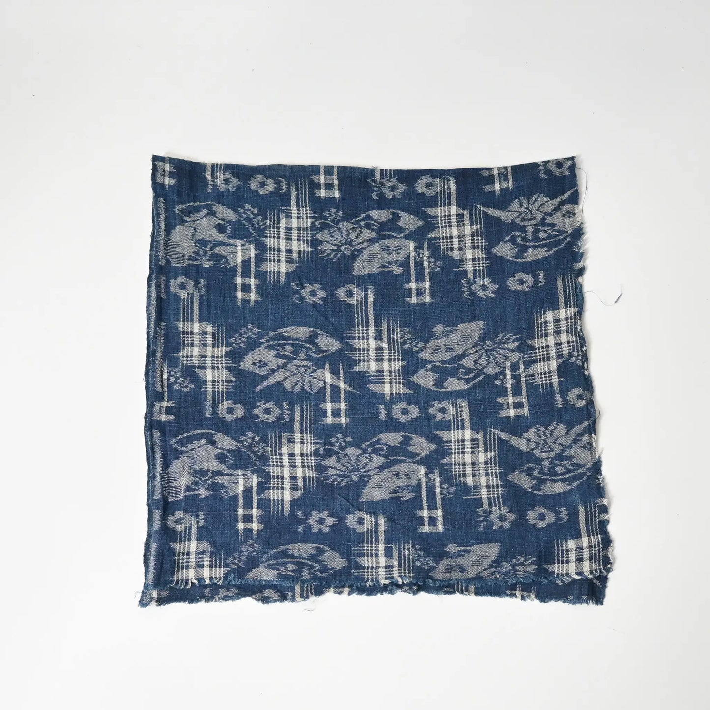 Antique Indigo Kasuri Hemp Fragment