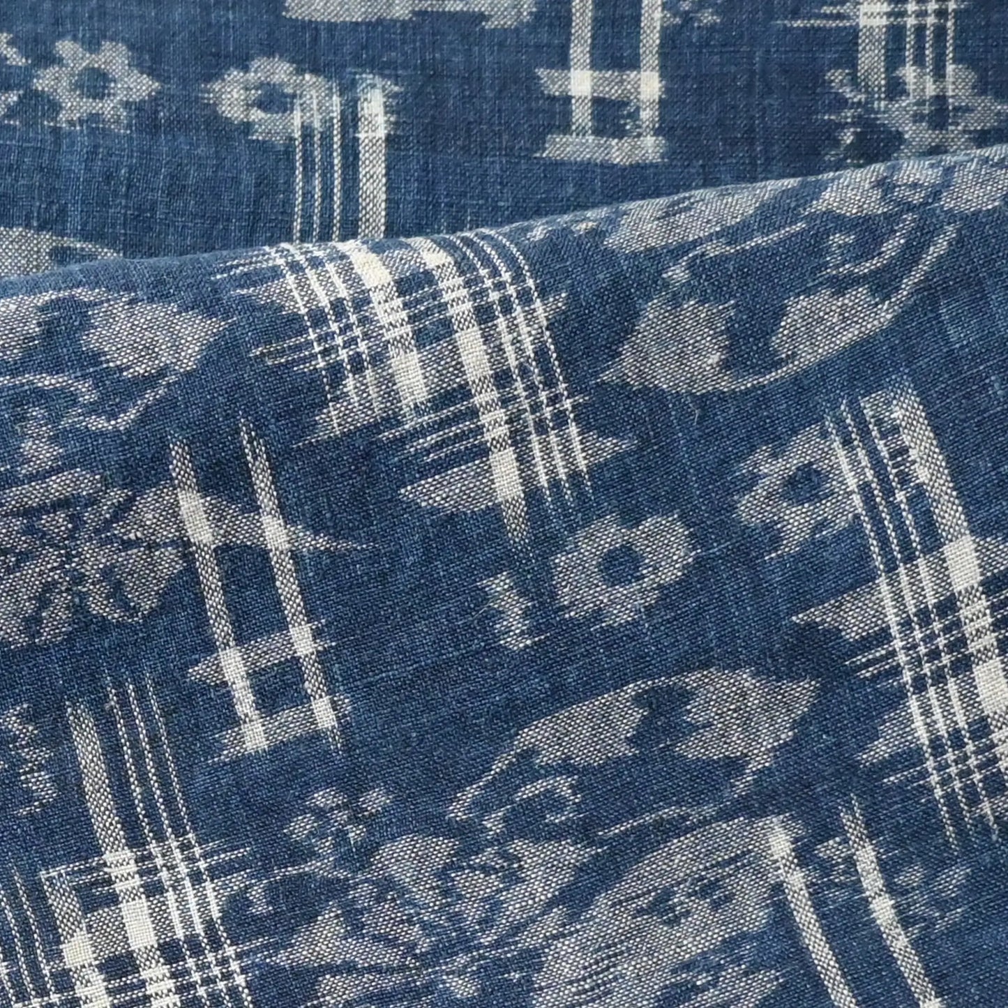 Antique Indigo Kasuri Hemp Fragment
