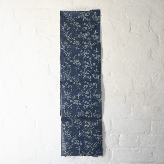 Antique Indigo Kasuri Hemp Fragment